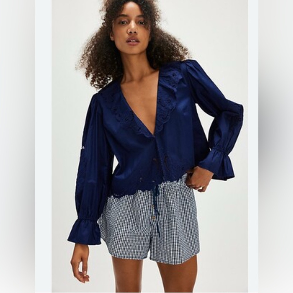 Free People Navy Blouse